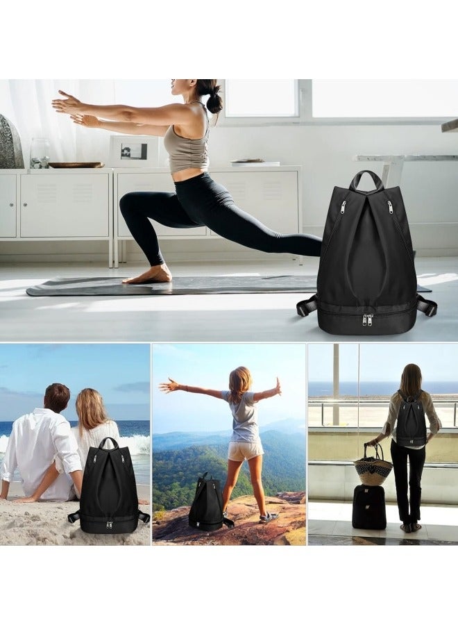 جيجيرو حقيبة ظهر رياضية للسباحة مقاومة للماء مع حجرة للأحذية وجيب للبلل، حقيبة ظهر رياضية للسفر وحقيبة رياضية صغيرة باللون الأسود - Image 4