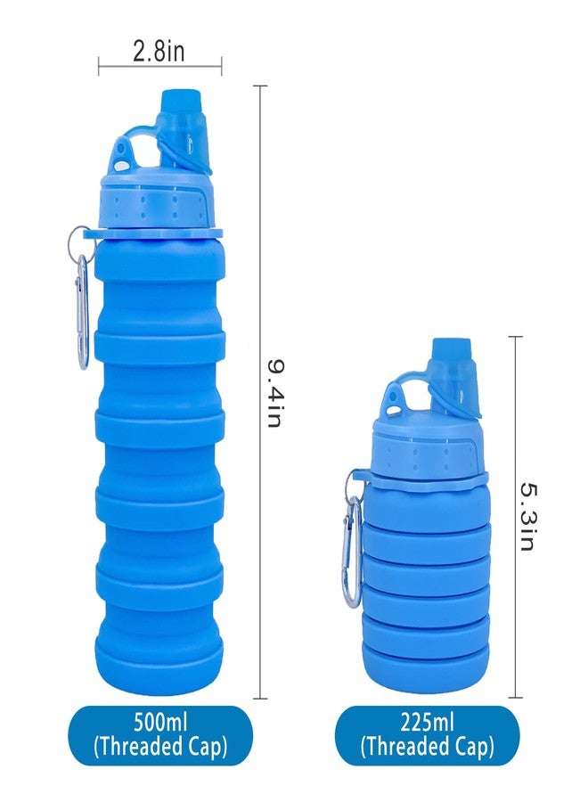 YCTMALL Collapsible Water Bottles Two Pack Travel Sports Portable Sport Water Bottle comes with mountaineering Buckle 500ml silicone Water-proof camping water bottle (Blue and Grey Color) - Image 2