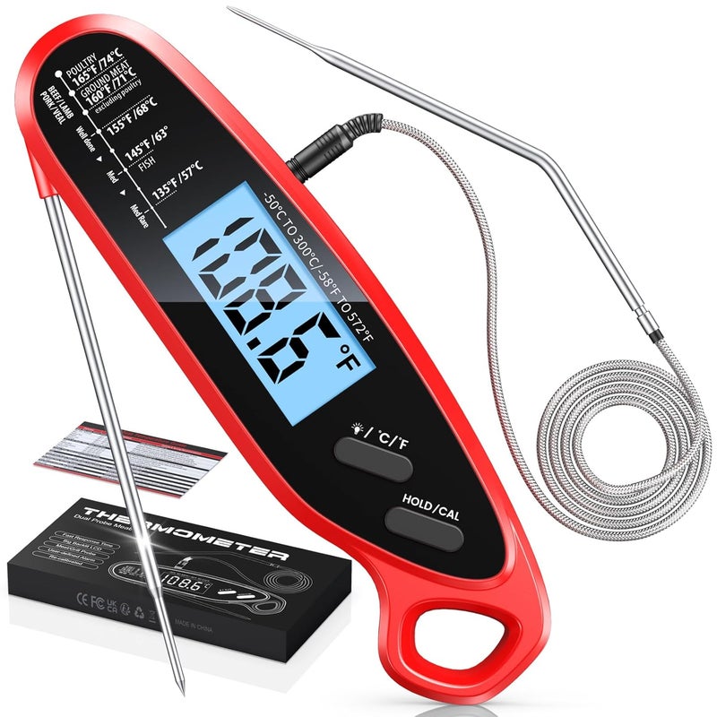 Vuwwey Instant Read Meat Thermometer Digital with Dual Probe, Food Thermometer for Cooking & Grilling, Large Backlit & Calibration, for Kitchen/Oven/Grill/Smoker/BBQ/Candy/Oil Fry, Gifts for Men & Dad - Image 1