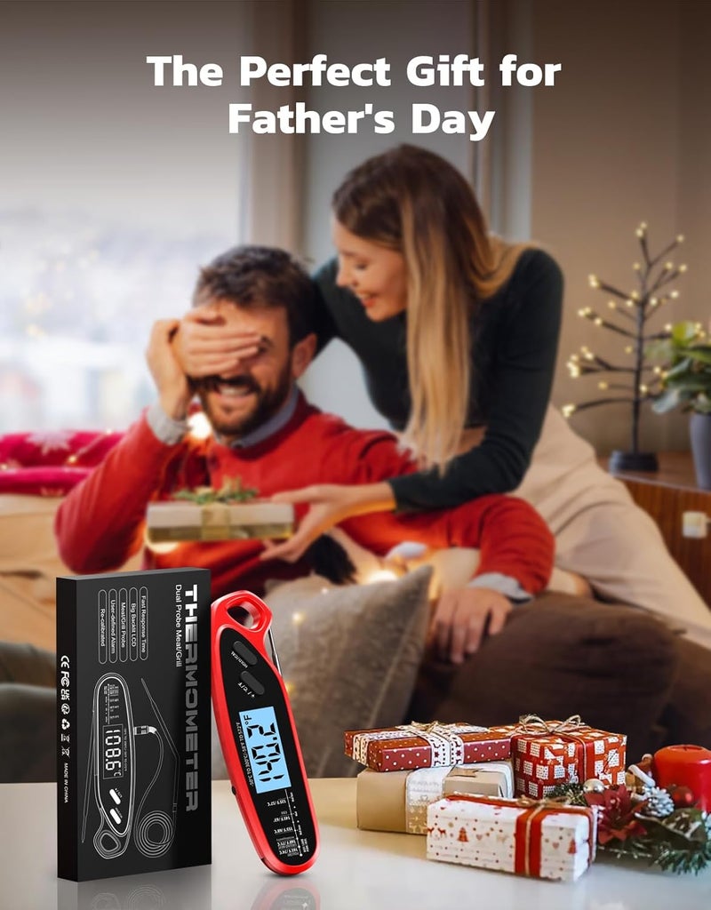 Vuwwey Instant Read Meat Thermometer Digital with Dual Probe, Food Thermometer for Cooking & Grilling, Large Backlit & Calibration, for Kitchen/Oven/Grill/Smoker/BBQ/Candy/Oil Fry, Gifts for Men & Dad - Image 5