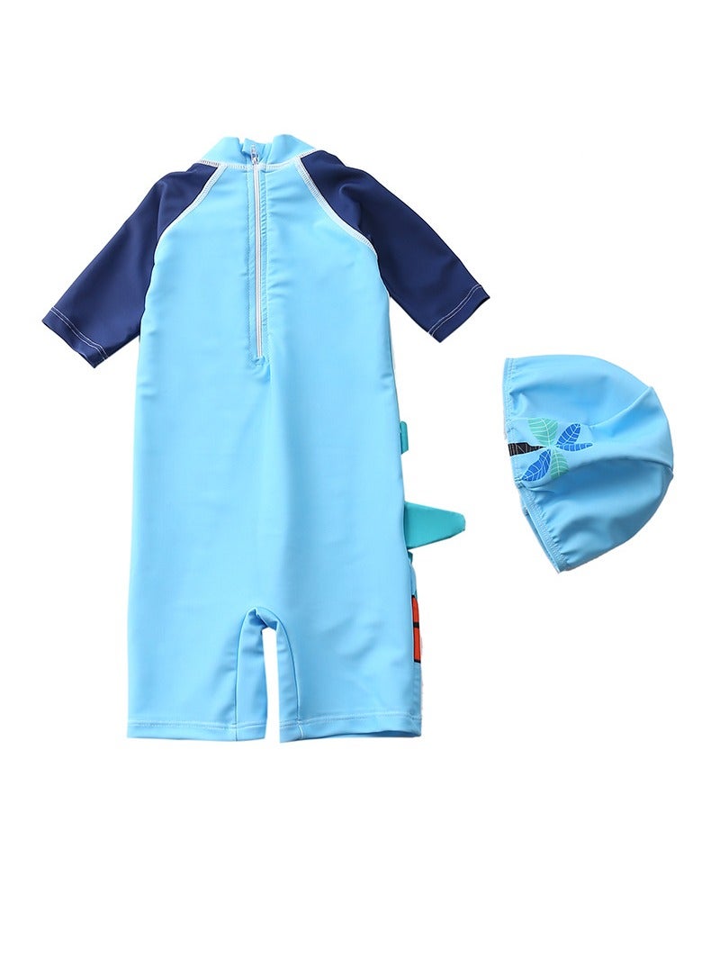 Y&D 2-piece fashionable boy cartoon printed one piece swimsuit short sleeved sun protection children's water sports with hat 90-100cm - Image 2