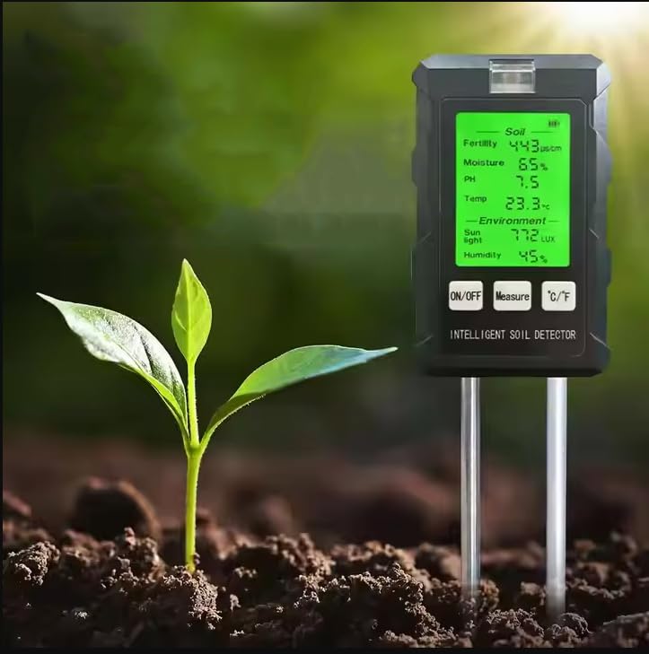 Serplex® 6 in 1 Professional Soil Meter for PH/Moisture/Temp/Sunlight Intensity/Conductivity/Humidity, Soil Testing Probe Sensor Analyzer Detector for Lawn Farm Gardening Tool (Battery Not Included) - Image 1