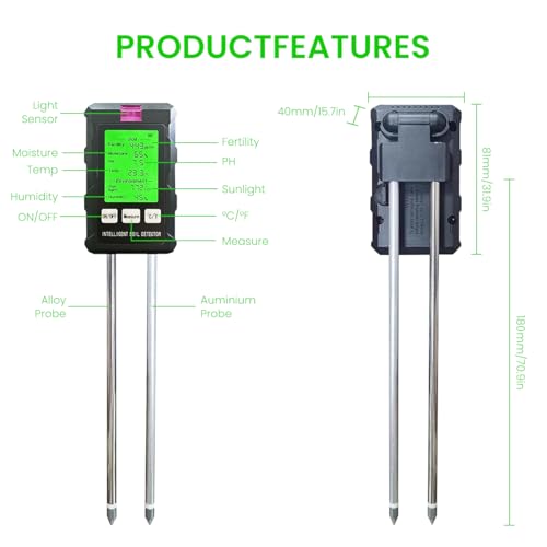 Serplex® 6 in 1 Professional Soil Meter for PH/Moisture/Temp/Sunlight Intensity/Conductivity/Humidity, Soil Testing Probe Sensor Analyzer Detector for Lawn Farm Gardening Tool (Battery Not Included) - Image 3