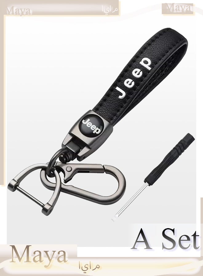 Jeep Keychain - Jeep Key Chain - Leather Car Key Chain - Car Accessories - With Screwdriver - Black - Image 1