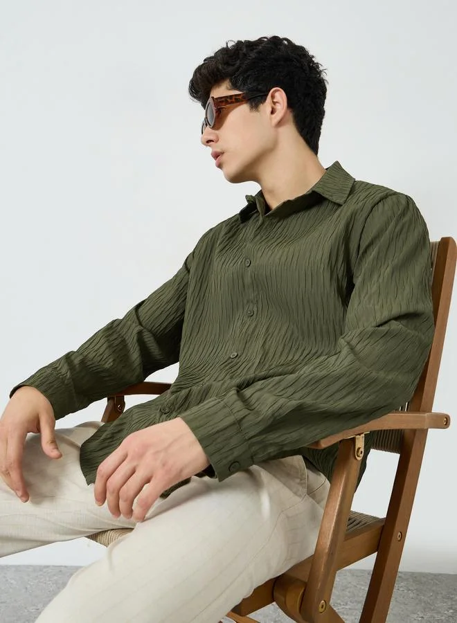 Take Two Green Men Green Textured Spread Collar Shirt for Men | Best Price UAE