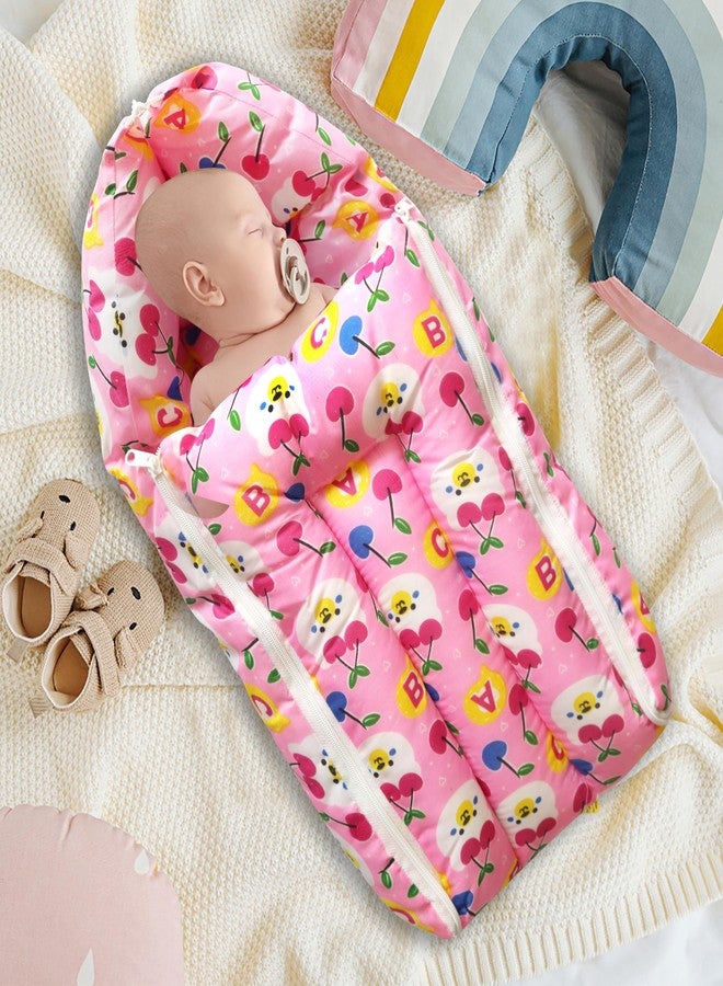 NISSI 3 in 1 Baby Bed, Sleeping Bag & Carry Nest, Cotton Baby Bedding for New Born & Infant, Portable Bassinet, for Baby Carrying & co Sleeping, Unisex Baby Sleeping Bed (Pink) - Image 1