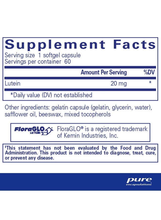 Pure Encapsulations Lutein 20 mg | Hypoallergenic Antioxidant Support for Healthy Visual Function | 60 Softgel Capsules - Image 3