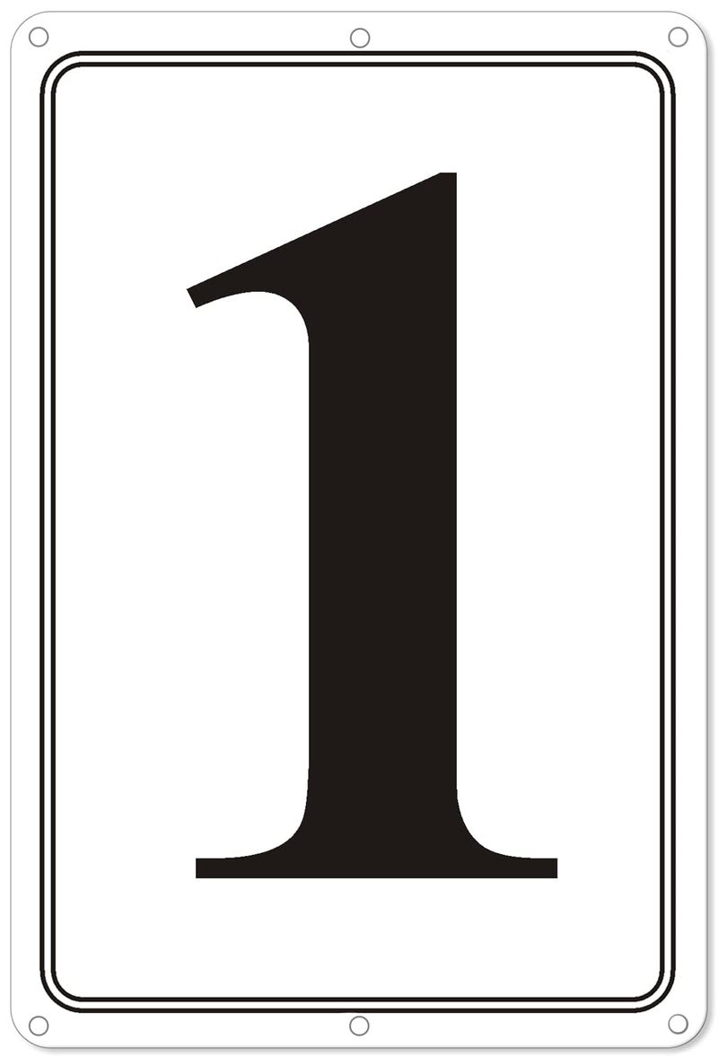 i-CowFun Premium Aluminum Number Signs 1, Metal 12" X 8" Numbered Signs Outdoor for Parking Lots, Floor, Dock, Court, Aisle, Field, High Visibility, No Fade, Weather-resistant - Image 1