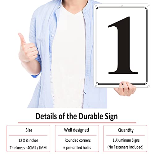 i-CowFun Premium Aluminum Number Signs 1, Metal 12" X 8" Numbered Signs Outdoor for Parking Lots, Floor, Dock, Court, Aisle, Field, High Visibility, No Fade, Weather-resistant - Image 4