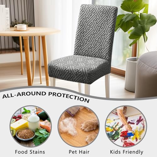 Promindflyplka Chair Covers, Stretch Jacquard Dining Room Chair Covers Set of 6, Cat Scratch Resistant Washable Chair Covers for Dining Chairs, Removable Chair Protectors for Dining Room, Kitchen, Hotel, Ceremony - Image 4