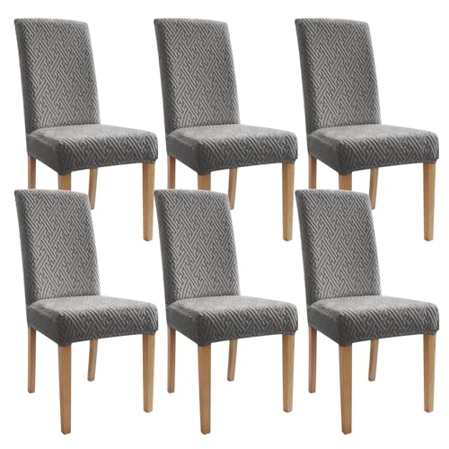 Promindflyplka Chair Covers, Stretch Jacquard Dining Room Chair Covers Set of 6, Cat Scratch Resistant Washable Chair Covers for Dining Chairs, Removable Chair Protectors for Dining Room, Kitchen, Hotel, Ceremony - Image 1