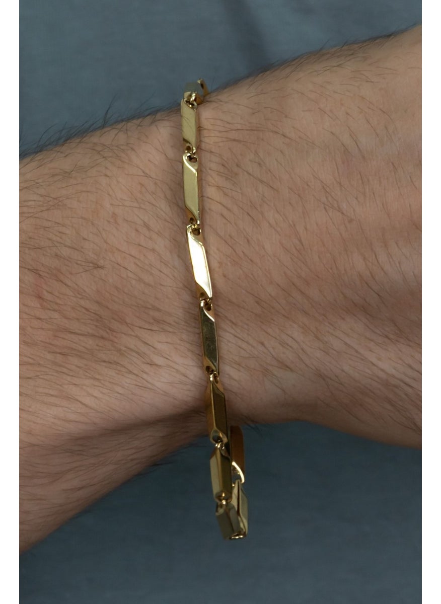 Takı Dükkanı Yellow Gold Plated Square Cube Model Men's Steel Bracelet Imprint eck05bsr  - Image 2