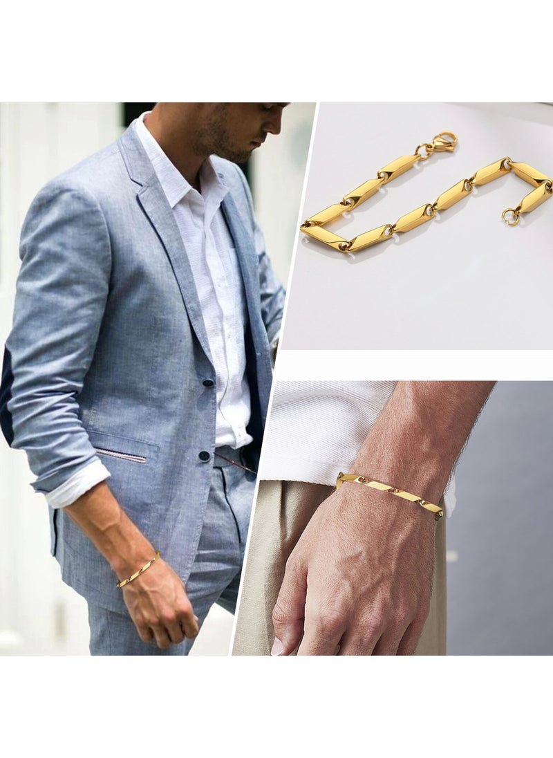 Takı Dükkanı Yellow Gold Plated Square Cube Model Men's Steel Bracelet Imprint eck05bsr  - Image 4