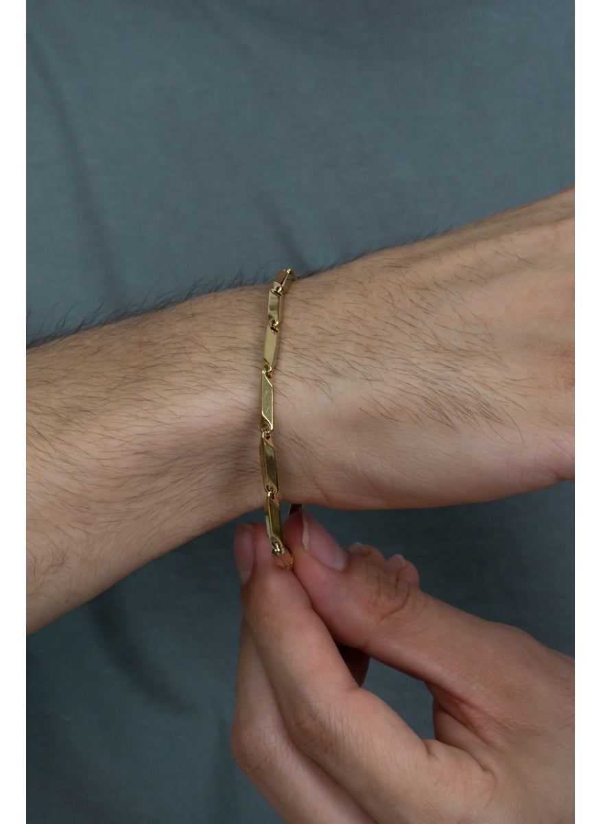 Takı Dükkanı Yellow Gold Plated Square Cube Model Men's Steel Bracelet Imprint eck05bsr  - Image 3