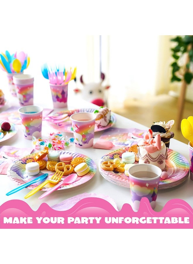 JOYIN 145 Pcs Unicorn Birthday Party Supplies with Unicorn Banner for Girls, 24 Serves Unicorn Disposable Tableware Set with Plates , Cups, Napkins, and Cutlery Sets for Unicorn Themes Party Kids - Image 3