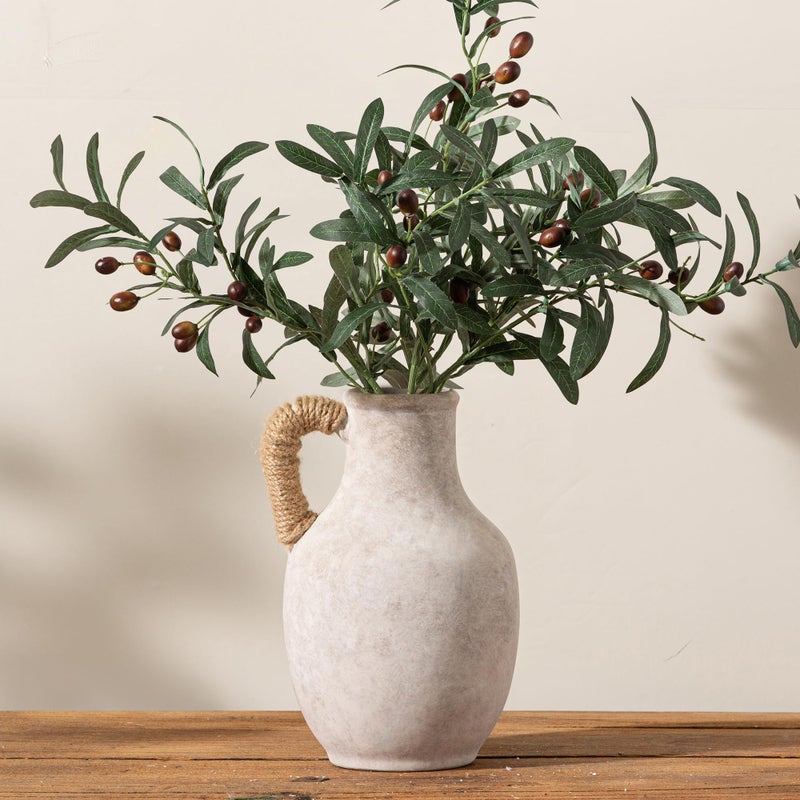 Vanselia Ceramic Flower Vase Home Decor - 10 Inch Large White Rustic Table Flowers Vases Living Room Bedroom Plant Decorations Farmhouse Vintage for Kitchen Shelf Office Coffee Dining Desk House Women - Image 1