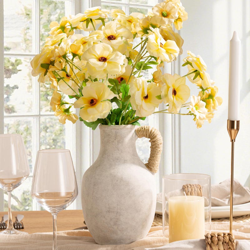 Vanselia Ceramic Flower Vase Home Decor - 10 Inch Large White Rustic Table Flowers Vases Living Room Bedroom Plant Decorations Farmhouse Vintage for Kitchen Shelf Office Coffee Dining Desk House Women - Image 3