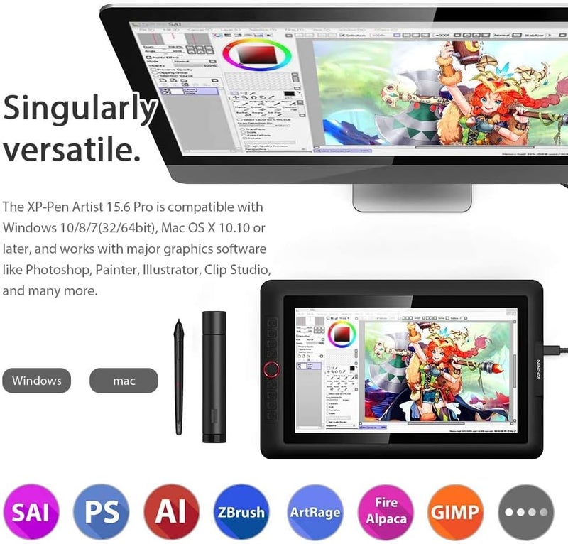 XPPen Upgraded Artist 15.6 Pro V2 Drawing Tablet with Screen 16384 Pen Pressure X3 Pro Stylus Graphic Art Tablet with Full-Laminated Anti-Glare Glass Tilt Support Red Dial and 8 Shortcut Keys - Image 5