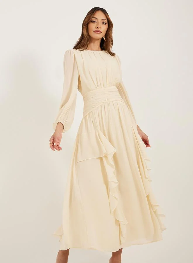 Styli Plain Ruffle Detail A-Line Maxi Dress