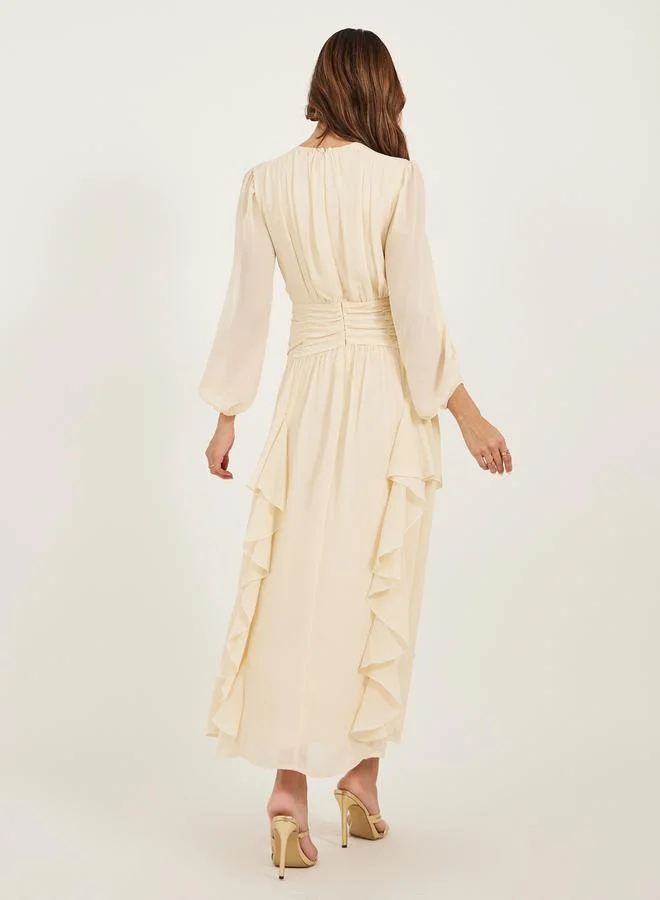 Styli Plain Ruffle Detail A-Line Maxi Dress