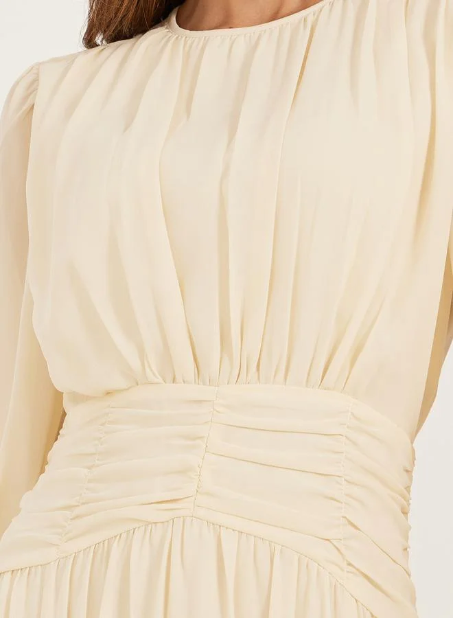 Styli Plain Ruffle Detail A-Line Maxi Dress