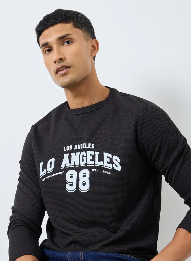 Take Two Take Two Men Black Long Sleeve Waffle Knit T-Shirt