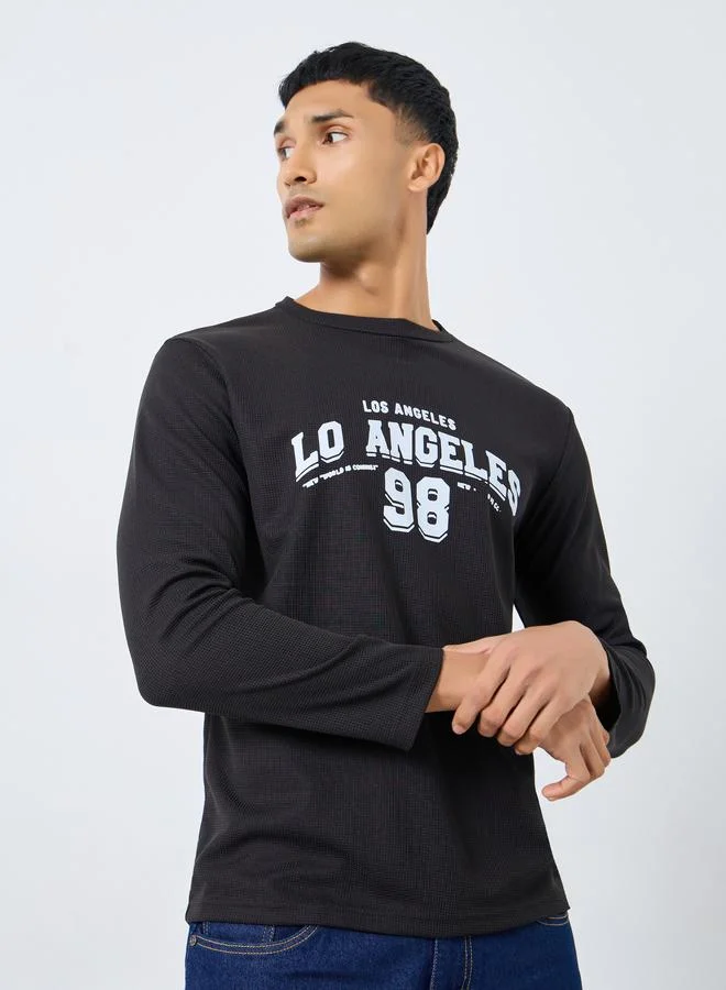 Take Two Take Two Men Black Long Sleeve Waffle Knit T-Shirt