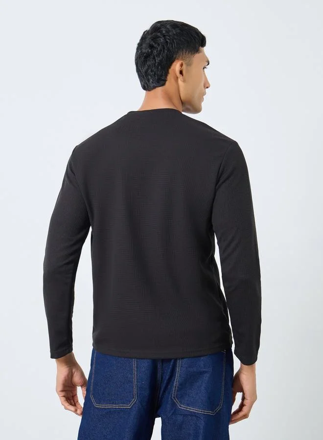 Take Two  Take Two Men Black Long Sleeve Waffle Knit T-Shirt for Men | Best Price UAE