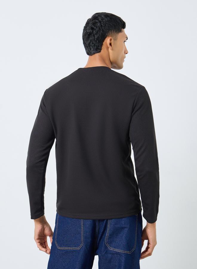 Take Two Men Black Long Sleeve Waffle Knit T-Shirt - Image 5
