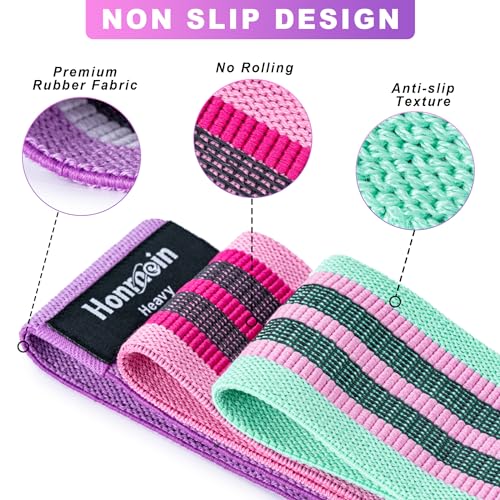 Honmein Resistance Bands for Working Out, 3 Levels Exercise Bands Workout Bands Set for Women Men, Hip Legs Booty Bands for Home Fitness, Gym, Yoga, Pilates (Assorted) - Image 3