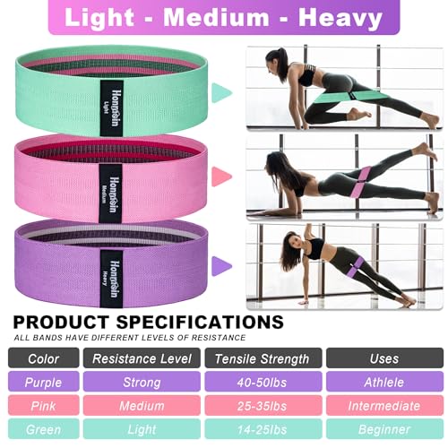 Honmein Resistance Bands for Working Out, 3 Levels Exercise Bands Workout Bands Set for Women Men, Hip Legs Booty Bands for Home Fitness, Gym, Yoga, Pilates (Assorted) - Image 2
