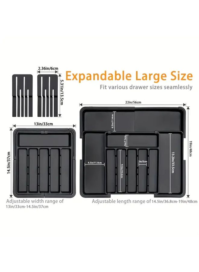 Adjustable Plastic Silverware Organizer 22x19 Expandable Kitchen Drawer Tray With 2 Removable Knife Blocks 6 To 9 Slots Flatware Storage Organizer For Home Kitchen 1pc - Image 2