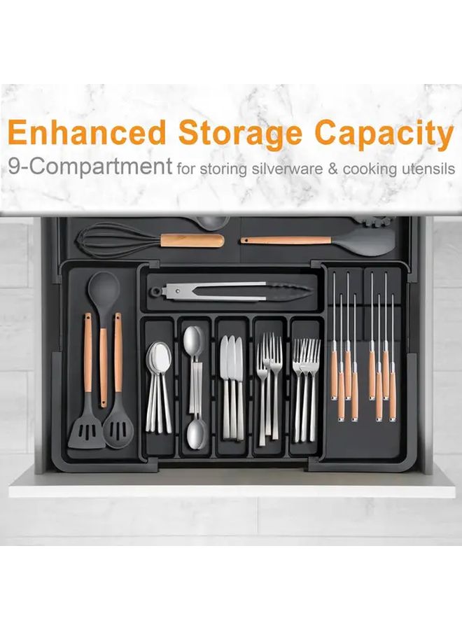 Adjustable Plastic Silverware Organizer 22x19 Expandable Kitchen Drawer Tray With 2 Removable Knife Blocks 6 To 9 Slots Flatware Storage Organizer For Home Kitchen 1pc - Image 4