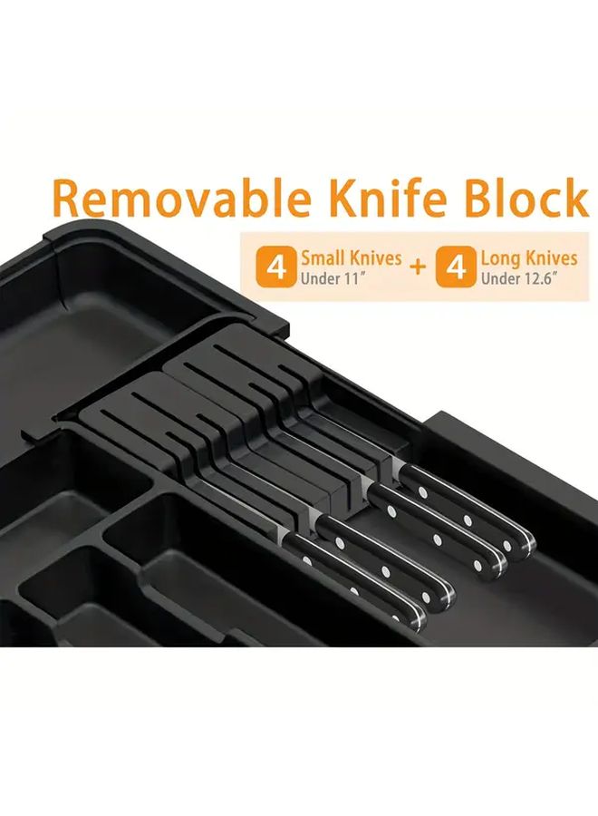 Adjustable Plastic Silverware Organizer 22x19 Expandable Kitchen Drawer Tray With 2 Removable Knife Blocks 6 To 9 Slots Flatware Storage Organizer For Home Kitchen 1pc - Image 3