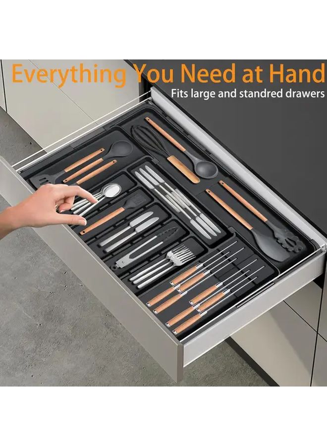 Adjustable Plastic Silverware Organizer 22x19 Expandable Kitchen Drawer Tray With 2 Removable Knife Blocks 6 To 9 Slots Flatware Storage Organizer For Home Kitchen 1pc - Image 5