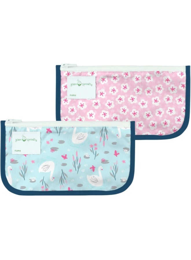 green sprouts Reusable Snack Bags (2 Pack)-Aqua Swan, Aqua Swan - Image 1