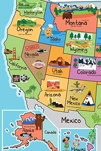 Pro Image Lines Kids United States Map | Wall Poster 13" x 19" US Map Premium Paper | 50 USA States w/Slogans & Images - Laminated - Image 2