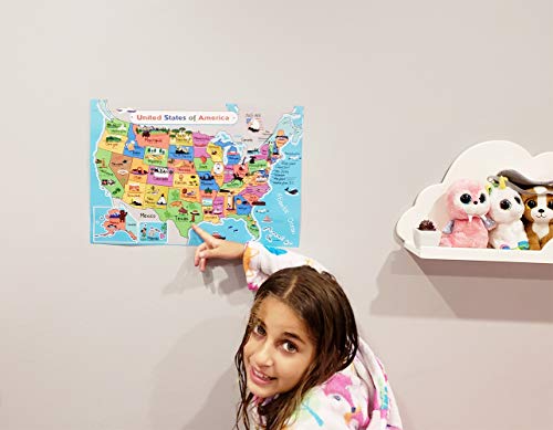 Pro Image Lines Kids United States Map | Wall Poster 13" x 19" US Map Premium Paper | 50 USA States w/Slogans & Images - Laminated - Image 5