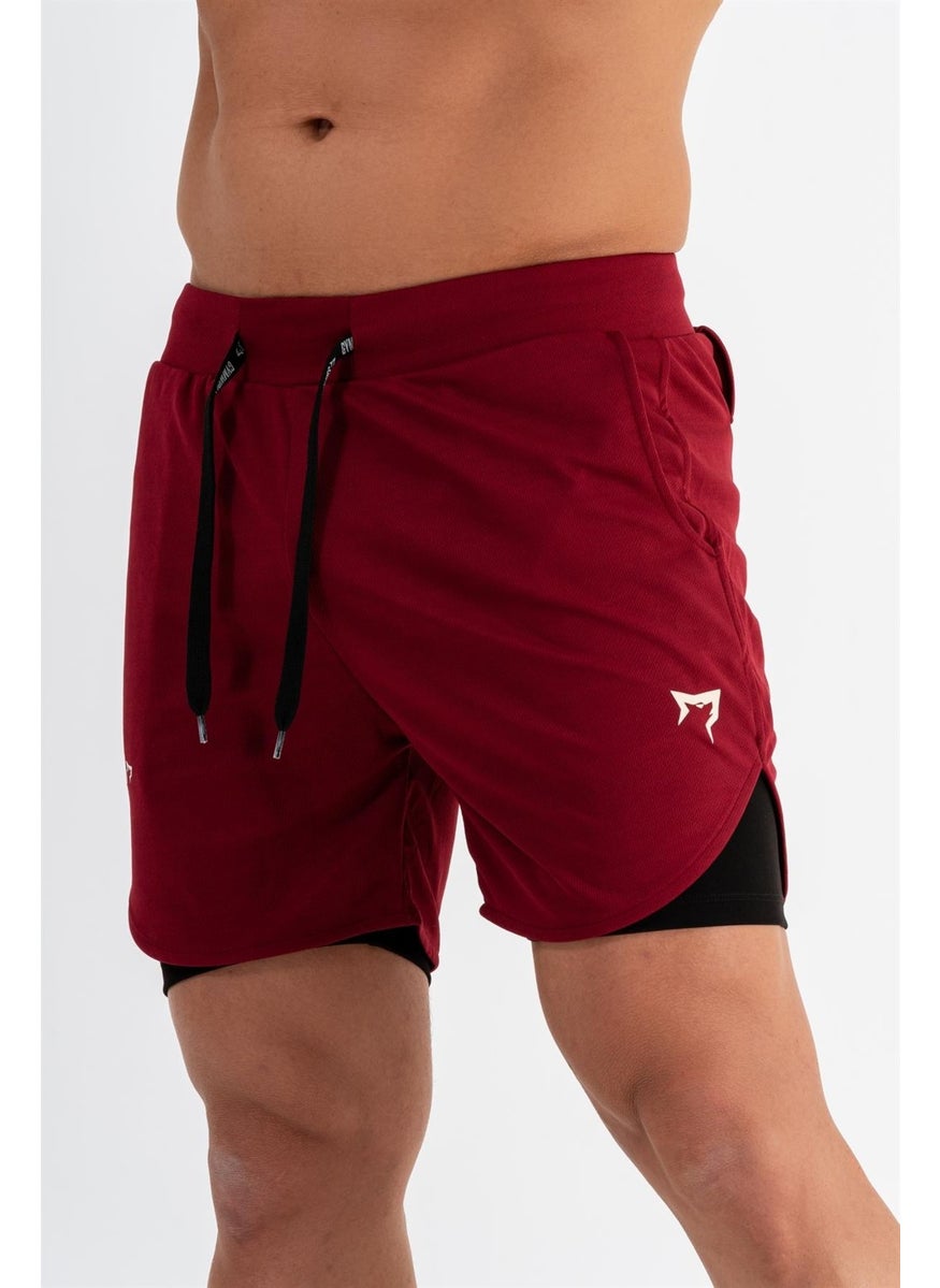 Gymwolves Men's Sports Shorts Double Layer | Burgundy | Comfortable Series |  - Image 1