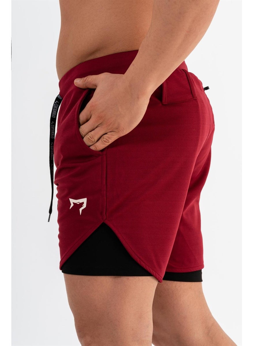 Gymwolves Men's Sports Shorts Double Layer | Burgundy | Comfortable Series |  - Image 3