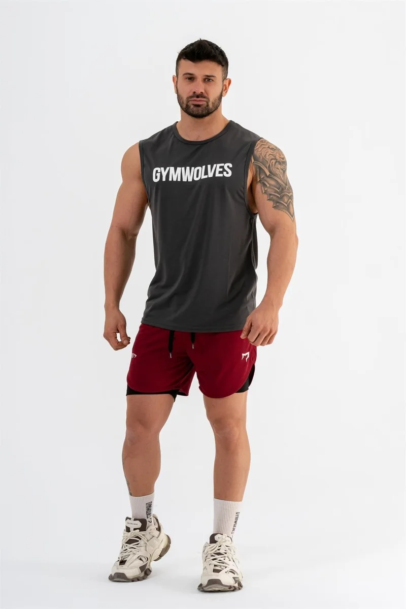 جيموولف Men's Sports Shorts Double Layer | Burgundy | Comfortable Series |