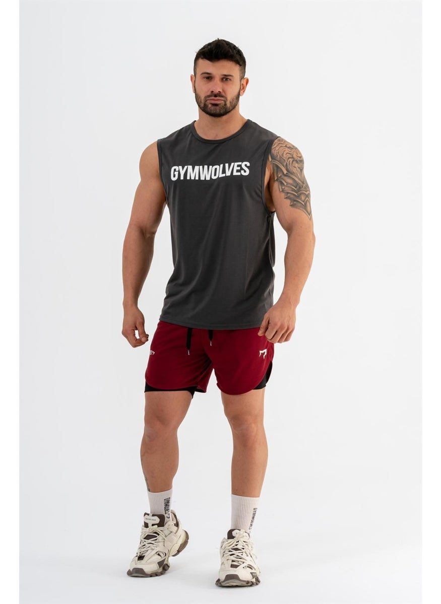 Gymwolves Men's Sports Shorts Double Layer | Burgundy | Comfortable Series |  - Image 5
