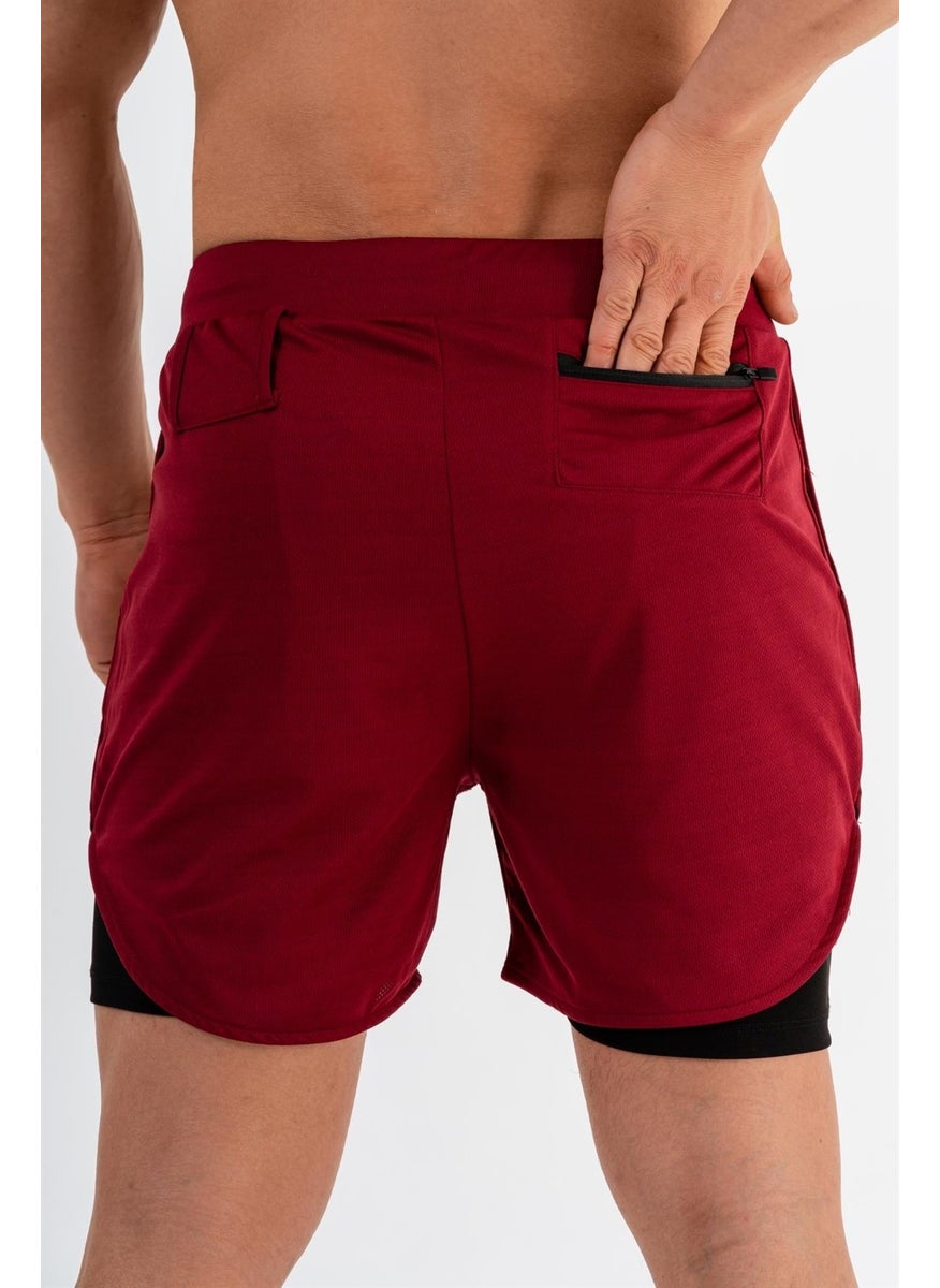 Gymwolves Men's Sports Shorts Double Layer | Burgundy | Comfortable Series |  - Image 4