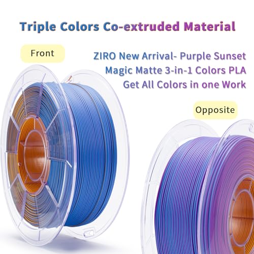 ZIRO PLA Filament 1.75mm, Matte Multicolors 3D Printer Filament, Color Change with Angle, Tri-Colors 3-in-1 Chrome, Dimensional Accuracy +/-0.03mm, Fit Most FDM 3D Printers,1KG Spool, Purple Sunset - Image 2