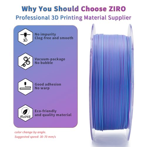 ZIRO PLA Filament 1.75mm, Matte Multicolors 3D Printer Filament, Color Change with Angle, Tri-Colors 3-in-1 Chrome, Dimensional Accuracy +/-0.03mm, Fit Most FDM 3D Printers,1KG Spool, Purple Sunset - Image 4