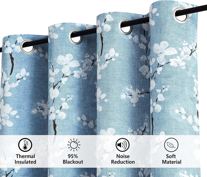 BFAM Floral Print 100% Blackout Curtain with Black Linning at Back, Floral Print Curtains for Living Room/Bedroom Thermal Insulated Energey Saving Blossom Curtain, Pack of 1 Curtain - Image 4