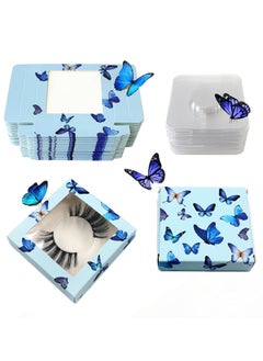 100 Pieces False Eyelashes Box Empty Lash Packaging Storage Containers 50 Soft Paper Lash Boxes with 50 Lash Tray Butterfly Prints Lash Case Holder (Blue2)