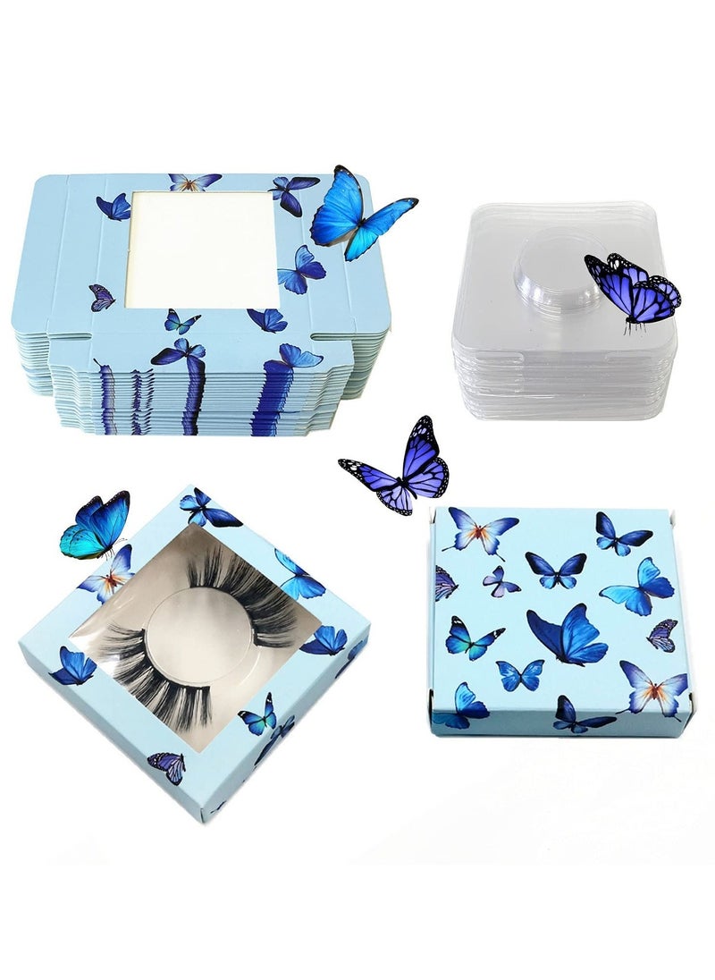 SYOSI - 100 Pieces False Eyelashes Box Empty Lash Packaging Storage Containers 50 Soft Paper Lash Boxes with 50 Lash Tray Butterfly Prints Lash Case Holder (Blue2) - Image 1