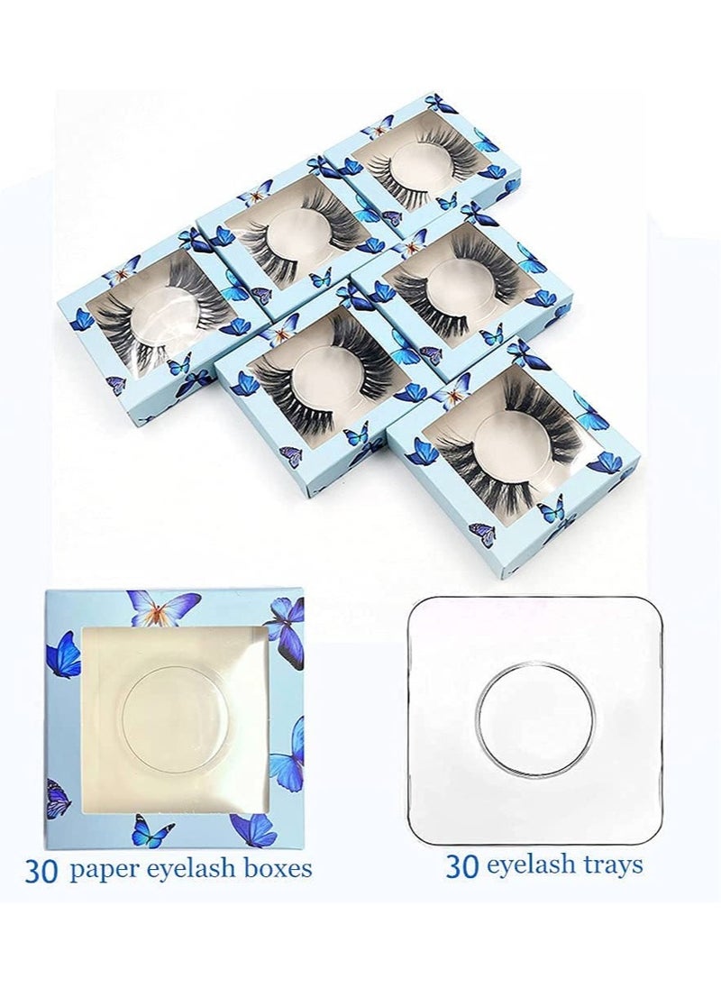 SYOSI - 100 Pieces False Eyelashes Box Empty Lash Packaging Storage Containers 50 Soft Paper Lash Boxes with 50 Lash Tray Butterfly Prints Lash Case Holder (Blue2) - Image 1