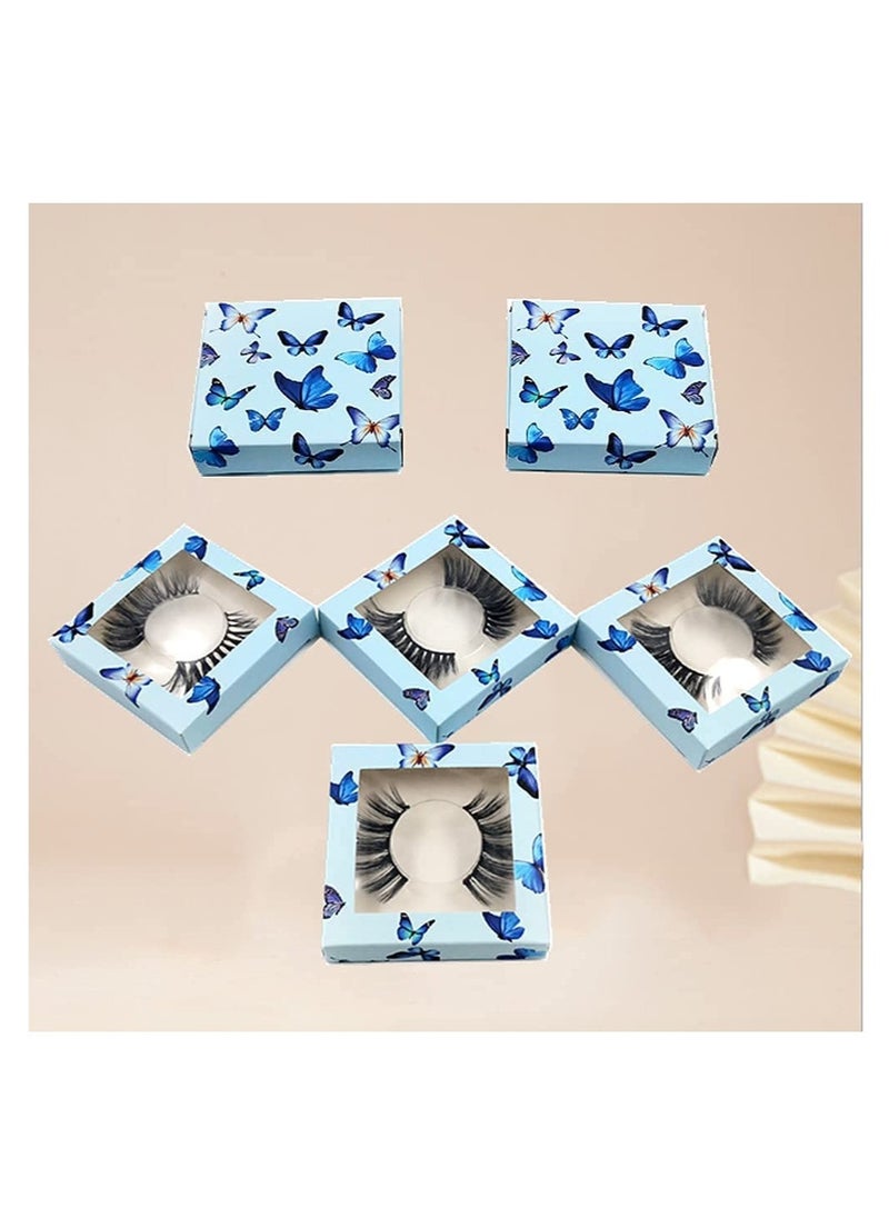 SYOSI - 100 Pieces False Eyelashes Box Empty Lash Packaging Storage Containers 50 Soft Paper Lash Boxes with 50 Lash Tray Butterfly Prints Lash Case Holder (Blue2) - Image 1
